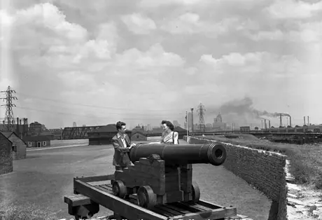 Examining the canon at Old Fort York, Toronto