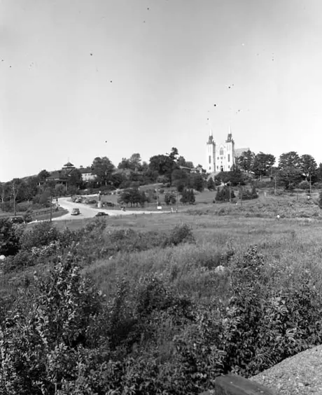 The Martyrs’ Shrine and grounds, as seen from the site of ancient Fort Ste. Marie