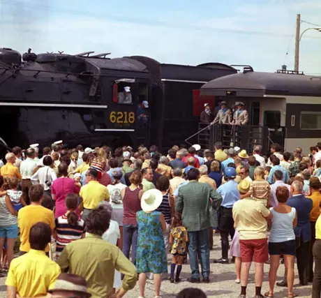 Crowds gathered at Belleville Station to see locomotive no. 6218 on its last run