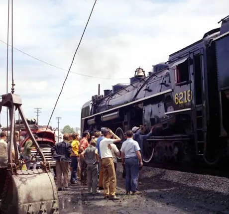 Steam locomotive no. 6218 loading coal at Richmond for its last run