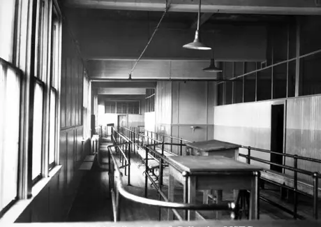 Interior of inspection room at the immigration sheds, Pier 21