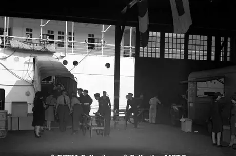 Interior view of Pier 21 as troops disembark the C.N.S.S. Lady Nelson