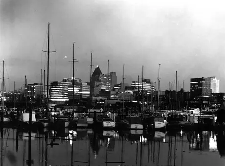 Vancouver skyline from Stanley Park Yacht Club, at twilight