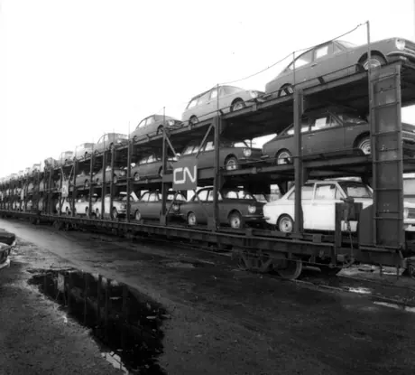 Tri-level shipment of cars, Vancouver harbour