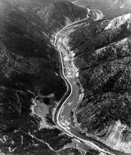Aerial view of route between Kamloops to Cisco bridge, B.C.