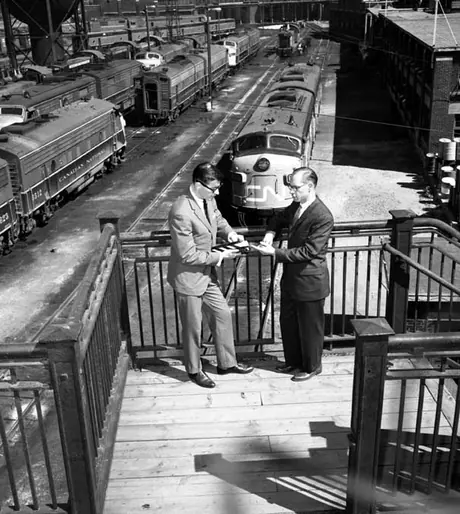 Alan Flemming and Charlie Harris with new CN insignia, Toronto