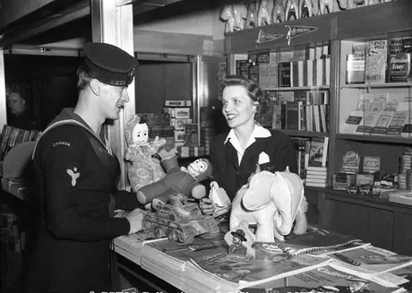 News stand at Central Station, Montreal - Sailor is J.S. McGlashan
