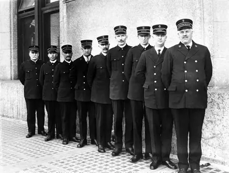 CN employees group in uniform - Station Master, Passenger Agent, Police, Train Attendant