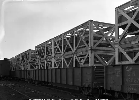 Crated army trucks in Rockingham Yard (Halifax) for shipment overseas